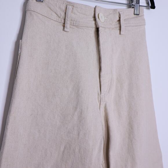 ZARA The Marine Straight Wide Leg Jean Beige High Rise Frayed Hem Women's 4 - Picture 5 of 11